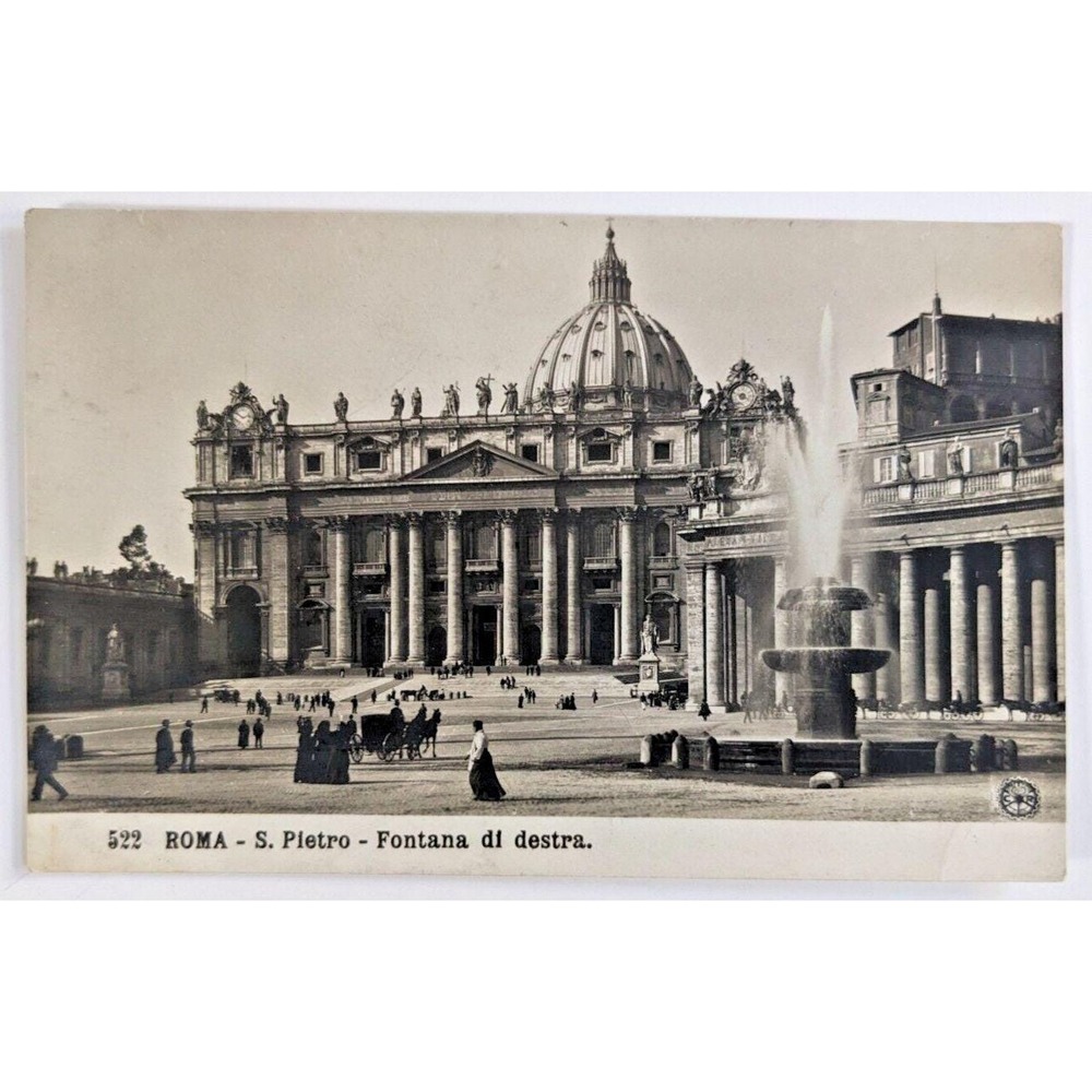 Rome Italy St Peter's Basilica Square Dome Colonnade Fountain RPPC‎ Postcard H1